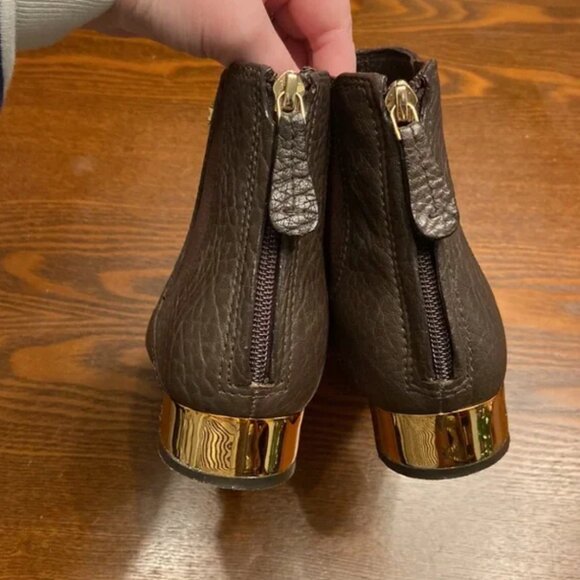 Tory Burch Brown Chelsea Boot with Back Zip & Metallic Gold Heel - Picture 3 of 9